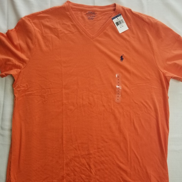New Polo Ralph Lauren Mens Vneck T-shirt orange XL - Picture 2 of 5